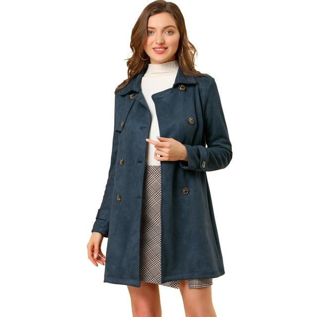 INSPIRE CHIC Women's Notched Lapel Double Breasted Trench Coat Jacket