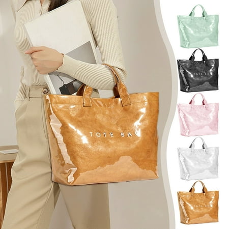 PVC Tote Bag for Women Large Work Tote Bag for Women Letter Print Tote Bag Favorite Tote Bag (Brown)