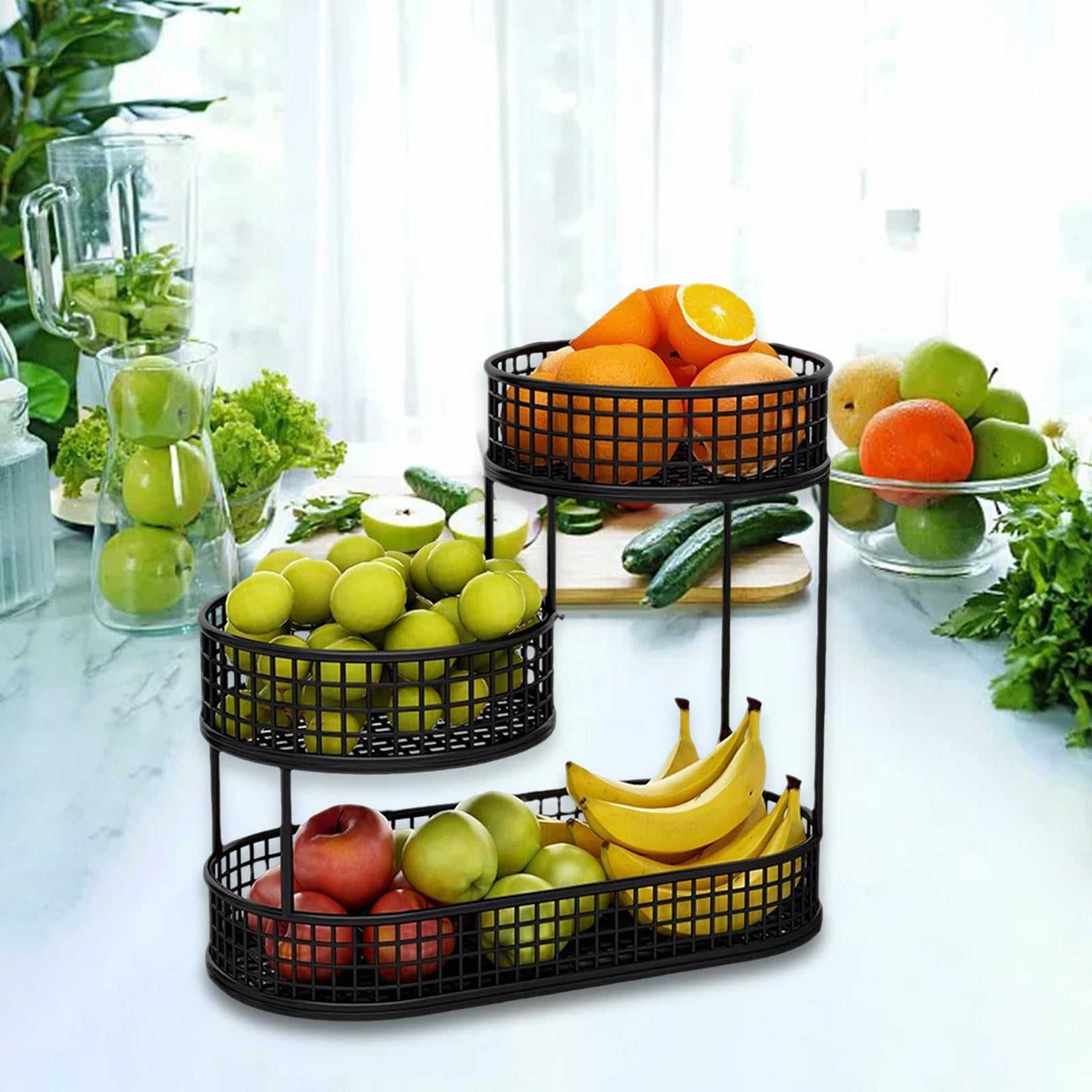 Baoblaze Metal Fruit Basket Serving Stand Wrought Iron Fruit Stand Large Capacity Counter Space Saver Fruits Stand Holder Serving Bowl black