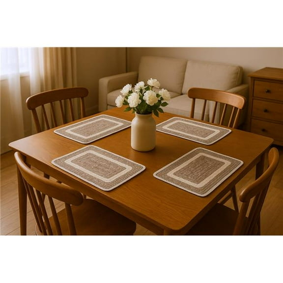 HomeRoots 534183 19 in. Natural & Ivory Geometric Braided Jute Placemats - Set of 4