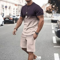 Men's 2 Piece Outfits Gradient Color Short Sleeve T Shirt and Shorts Set with Pockets