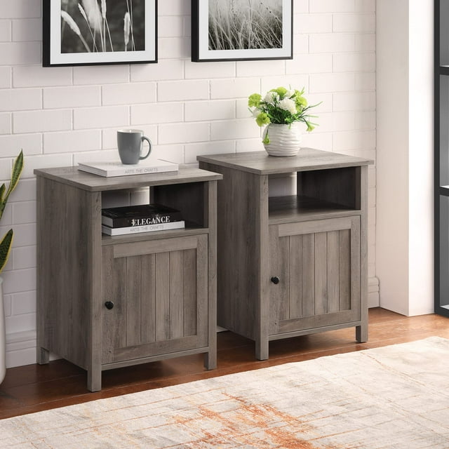 Walker Edison Warwick Ensemble de Tables d'Appoint à Porte Rainurée Classique 2 Pcs, 2 Pack, Gris Lavé