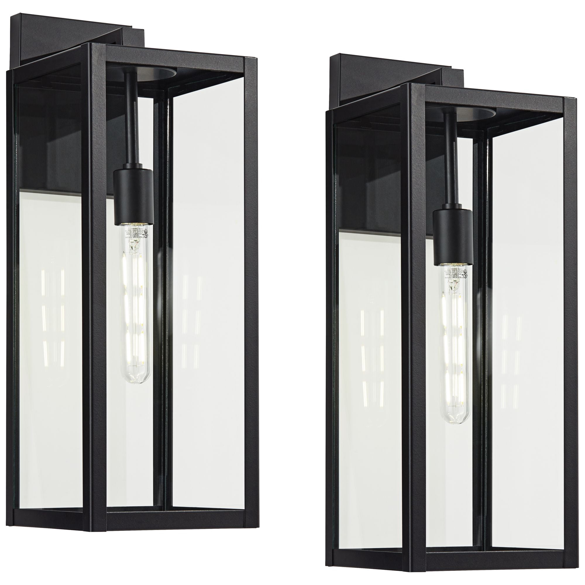 John Timberland Titan Modern Outdoor Wall Light Fixtures Set of 2 Mystic Black Rectangular Frame 20" Clear Glass for Post Exterior Barn