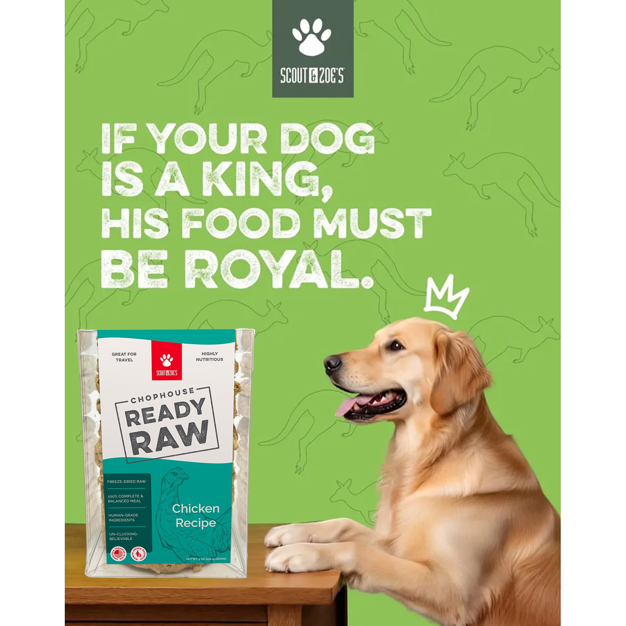 Scout & Zoe's: Chophouse Ready Raw - Chicken - 9 Dog Food Freeze-Dried Patties, Limited Ingredient Complete Pet Meal, Rehydrated Meat Patty = 1lb Food