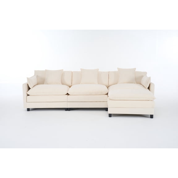 108" L Shaped Modern Sofa Modular Sectional Cloud Couch with Ottoman, 4-Seat Chenille Deep Seat Sofa with Pillow for Living Room, Bedroom and