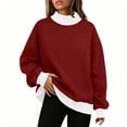 thumbnail image 5 of Otntypg Mock Neck Patchwork Sweatshirts for Women Trendy Fall Long Sleeve Color Block Pullover Tops Loose Lightweight Comfy Oversized Sweatshirt, 5 of 8