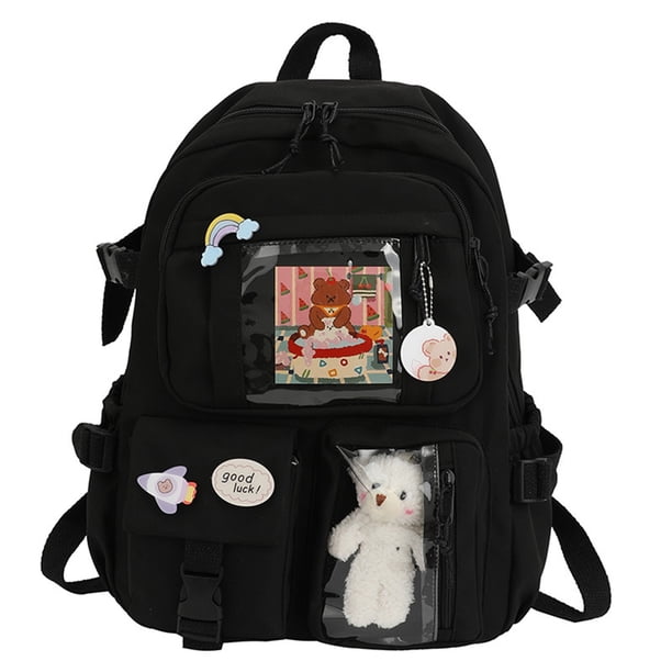 Mochila Kawaii de gran capacidad con bonitos accesorios de oso para la escuela, mochila escolar japonesa con múltiples bolsillos para adolescentes.