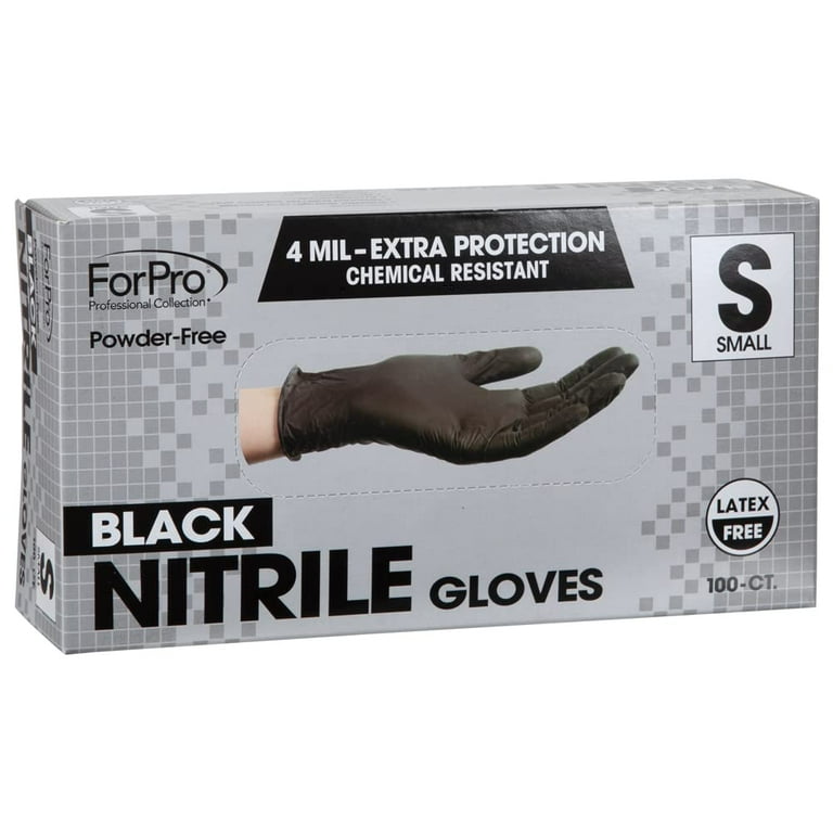 ForPro Disposable Nitrile Gloves, Black, Small, Mil, 100-Count - Main Image