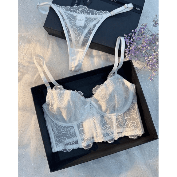 White Lace Bridal Corset Lingerie Set