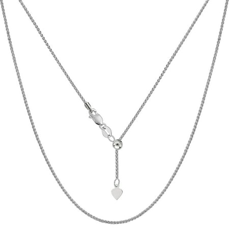 French Wheat Necklace - 14k White Gold Adjustable Wheat Chain Necklace, 1.0mm, 22