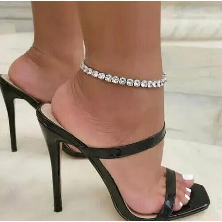 Gaspara Round Cut Cubic Zirconia Women's Ankle Bracelet 14K White Gold Finish