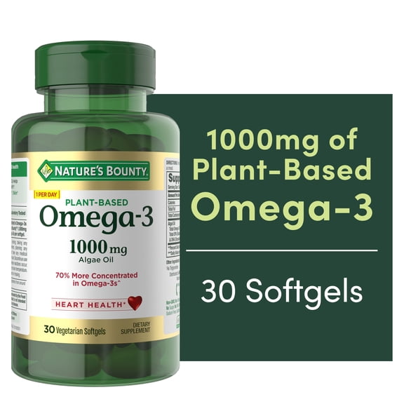 Nature's Bounty Plant-Based Omega-3 Softgel Supplements, Whole Body Health, Heart, Skin, & Joint Support, 30 Count