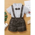 thumbnail image 3 of hirigin Kids Boys Gentleman Outfit Dot Print Short Sleeve T-shirt with Bowtie and Casual Suspender Shorts Set, 3 of 9