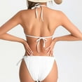 thumbnail image 5 of Xfvqtps One Piece Swimsuit for Women Halter Deep V Neck Side Tie High Cut Back Lace up Backless Front Ring Hollow Waist Striped Texture Solid Color Beach Summer Bathing Suit Swimwear White, 5 of 6