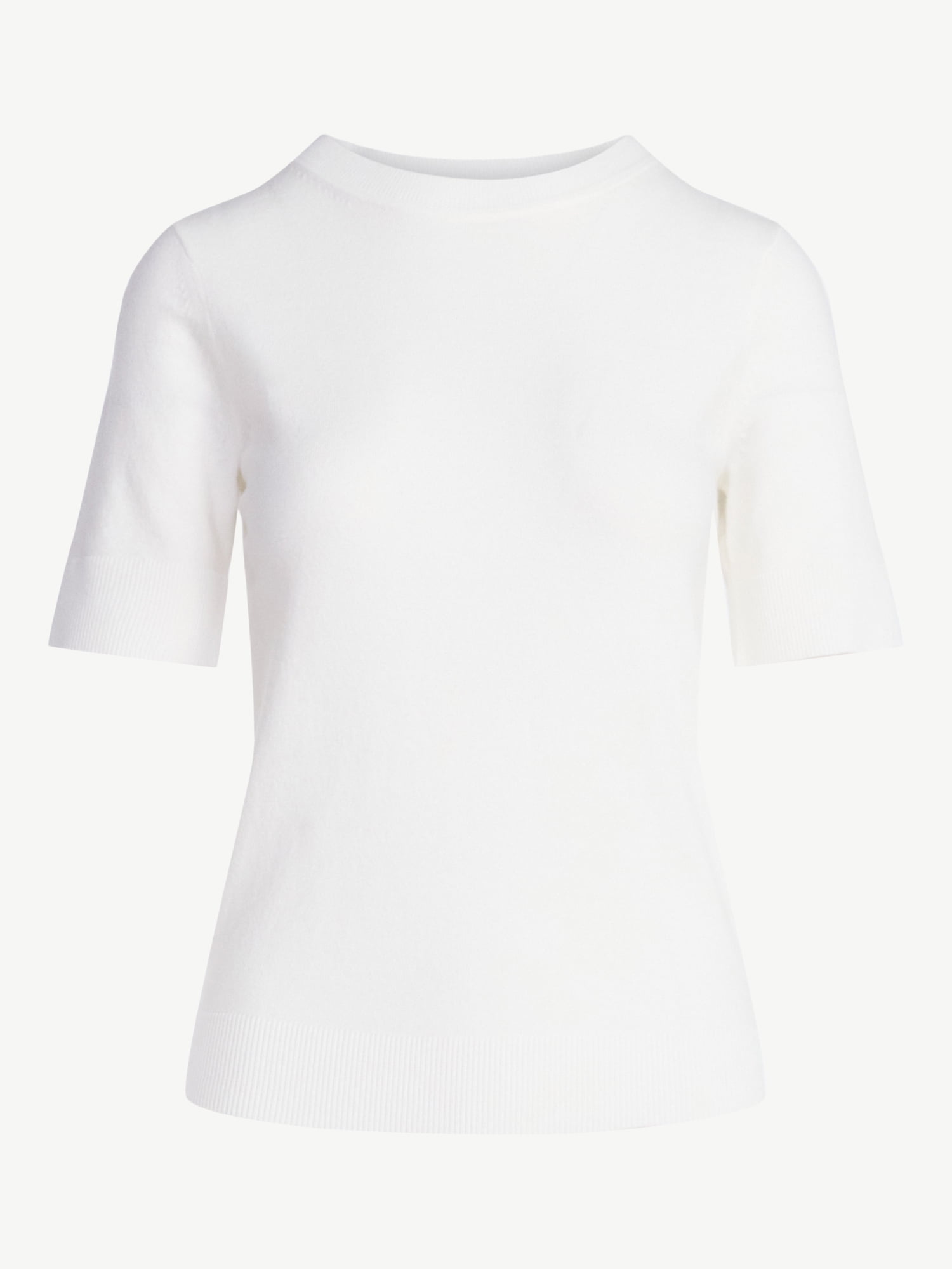Free Assembly Women's and Women's Plus Cozy Yarn Shrunken Sweater Tee with Short Sleeves, Solid & Print, Lightweight, Sizes XS-4X