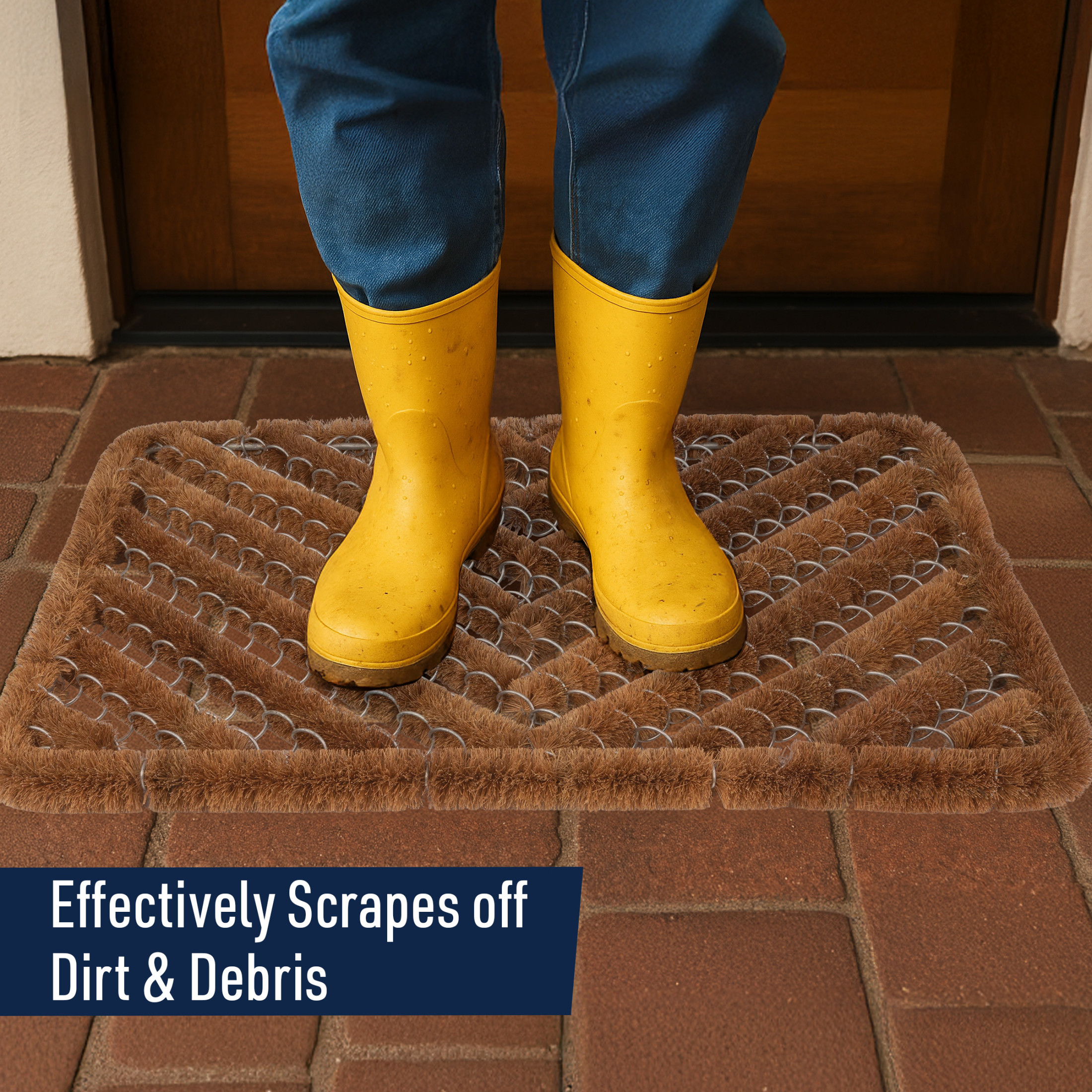 Kings County Tools 23x17.5” Natural Coir Doormat with Stainless Steel Mesh - Outdoor Welcome Mat