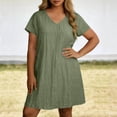 thumbnail image 5 of Smsaxvxz Summer Plus Size Dresses for Women 2026 Short Sleeve V Neck T-Shirt Dress Casual Solid Loose Flowy Midi Sundress Army Green 3XL, 5 of 6