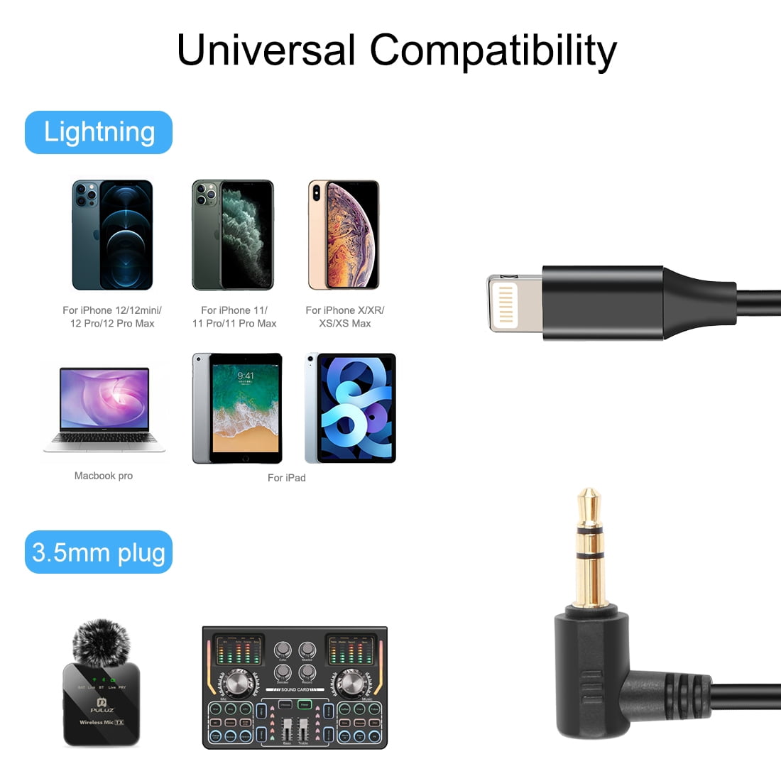 QKOO 3.5mm TRS Male to 8 Pin Male Live Microphone Audio Adapter Cable for PU3153 / PU3154 (Black)
