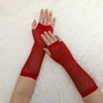 thumbnail image 5 of INSPIRE CHIC Women's Elbow Length Fingerless Fishnet Thumbhole Gloves 2 Pairs Red, 5 of 5
