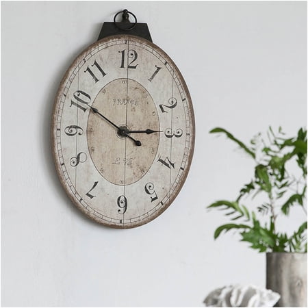 JERFIT Vintage Oval Wall Clock, Antique Decorative Wall Clock with Weathered Look, Battery Operated Traditional Clock for Kitchen Living Room Hallway Entryway