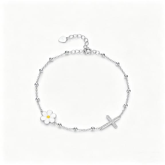 HESHPAWS S925 Sterling Silver Cross Bracelet for Women, Adjustable Cross Faith, Sterling Silver with Gift Box, Silver