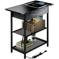 thumbnail image 1 of Sofa Side Table with USB Ports and Outlets, Narrow End Table with Storage Shelf for Small Spaces Bedside Nightstand with Charging Station for Living Room, Bedroom, Black, 1 of 7