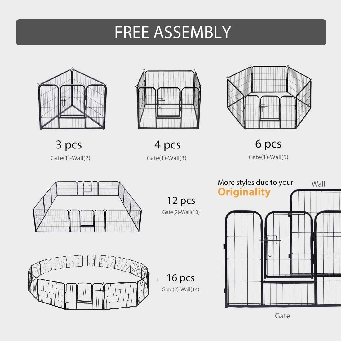 SPECSTAR Heavy Duty Foldable Metal Indoor Outdoor Exercise Pet Fence Barrier Playpen Kennel for Dogs Cats