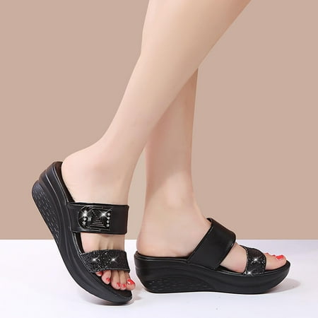 

Qiaocaity Women Shoes on Clearance Up to 20% off Summer Women Thick Bottom Slope Heel Shoes Beach Sandals Roman Casual Slippers Black 40