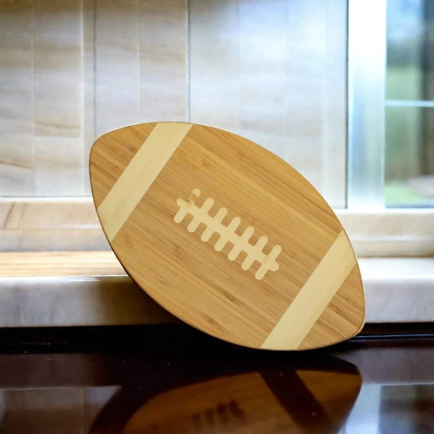 Creative Gifts International Bamboo Football Shaped Cutting Board, 15" x 8.5", Gift Box Included