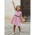 thumbnail image 4 of BemeyourBBs Toddler Baby Girl Denim Dress with Belt Summer Western Baby Girl Cowgirl Outfit Pink Button Down Turn Down Neck Sleeveless A Line Dress, 4 of 9