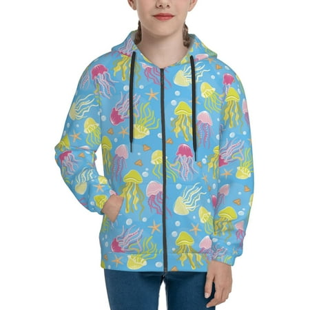 

Hoodies for Teen Girls Boys Cute Yellow Pink Jellyfish Long Sleeve Youth Kids Essentials Zip Up Hoodie Lghtweight Fashion Hoodies & Sweatshirts Jacket Fall Winter Outfits Tops