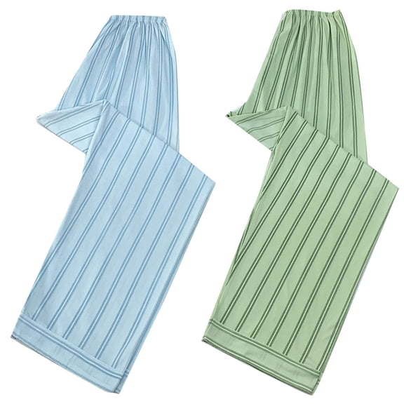 YHAJDS Women's Lounge Pants Stripe Print Elastic Waist Straight Leg 9 Inch Pajama Bottoms