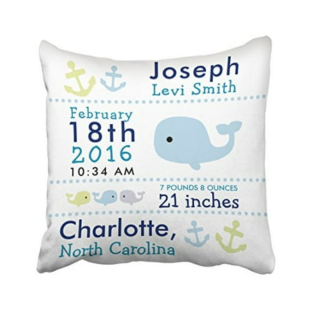 Winhome Square Throw Pillow Covers Nautical Whale Birth Stats Winhome Square Throw Pillow Covers Nautical Whale Birth Stats Nursery Customizable Pillowcases Polyester 18 X