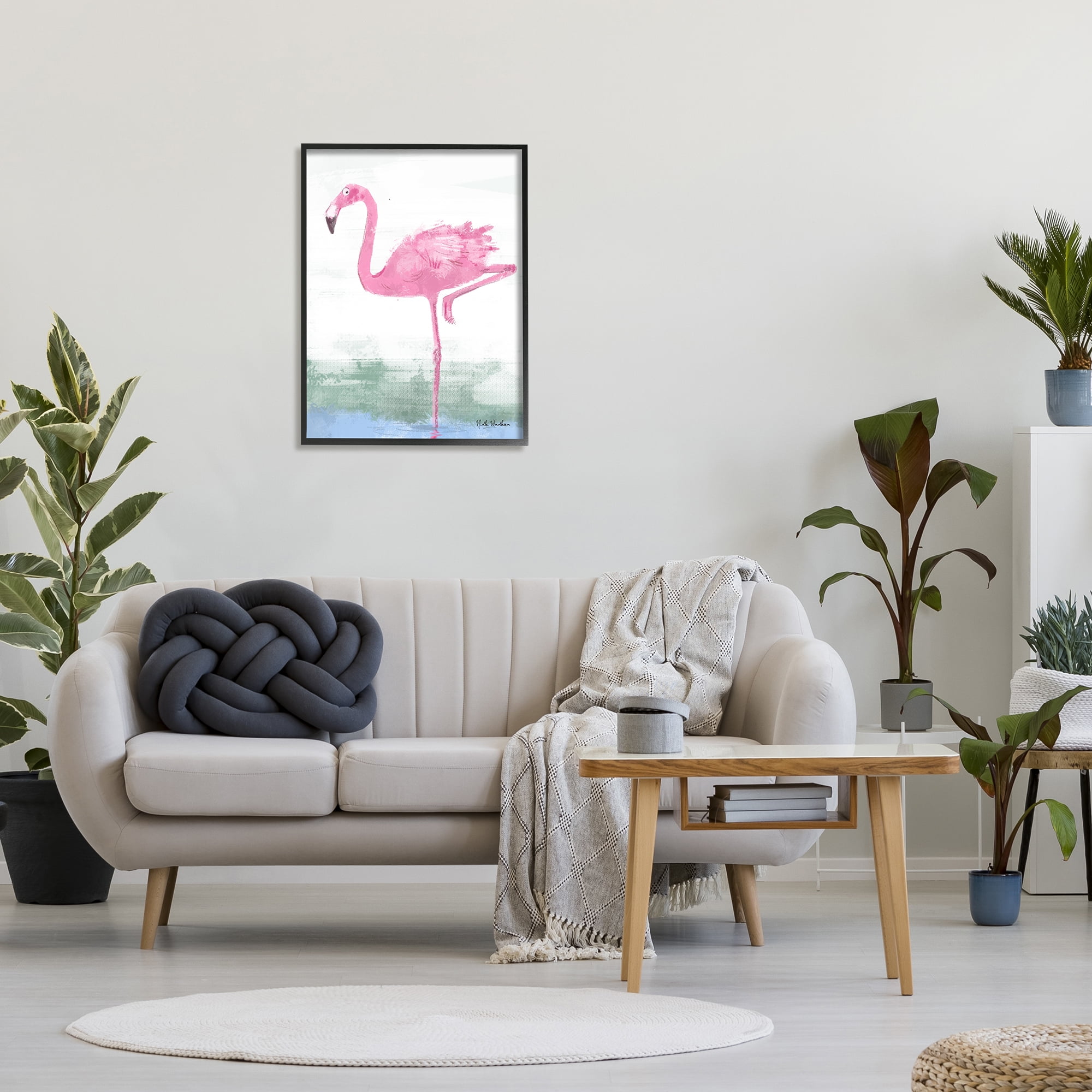 Stupell Industries Pink Flamingo Painting Animals & Insects Painting Black Framed Art Print Wall Art, 24 x 30
