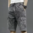 thumbnail image 5 of Pantalones cortos de mezclilla para hombre con cordón y texto, pantalones cortos cargo para hombre, pantalones vaqueros con botones cortados, novedad en Jorts, moda popular de verano Y2k, 5 of 5