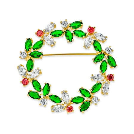 Bling Jewelry Womens Colorful Marquise CZ Wreath Brooche Pin 14K Gold Plated for Christmas Holiday