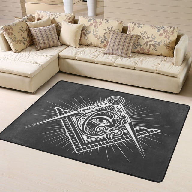 DouZhe Tapis de Zone Motif Symbole Freemason, Antidérapant, Lavable en Machine, Style Noir, 63x48 Pouces