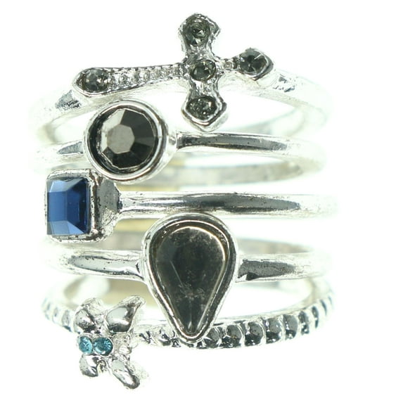 Mi Amore Multiple Ring Set Silver-Tone