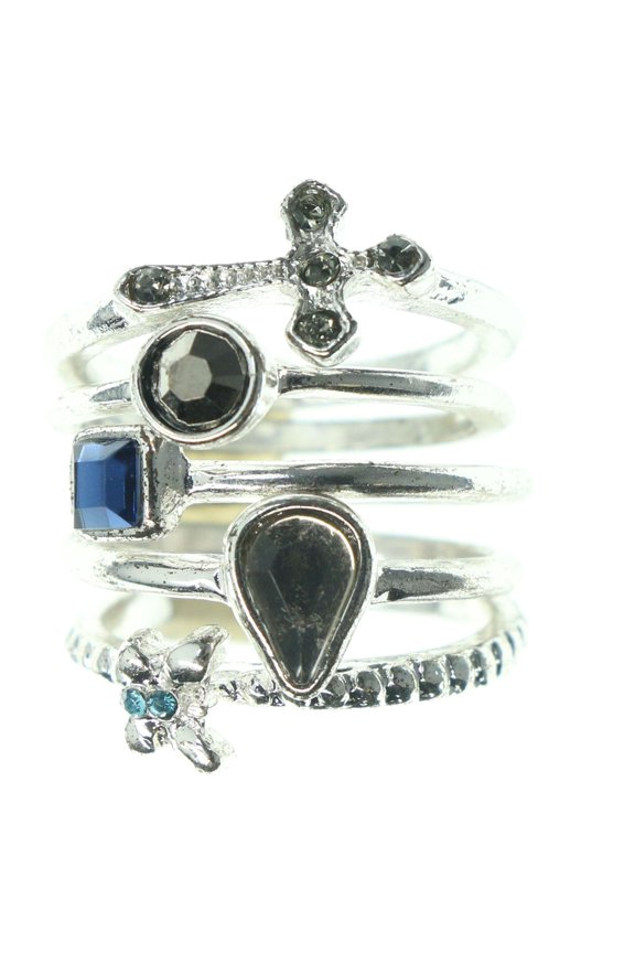 Multiple Ring Set Silver-Tone
