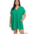 thumbnail image 4 of Zenana Plus Size Relaxed Fit Gauge Rolled Short Sleeve Raw Edge Mini V-Neck T-Shirt Tunic Top, 4 of 6