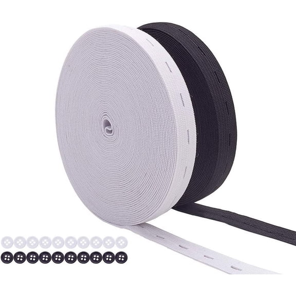 0.6-Inch 20 Yards Elastic Stretch Band Buttonhole Knit Elastic Band and 20PCS Resin Buttons