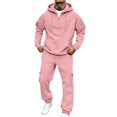 thumbnail image 5 of Mens 2 Piece Outfits Long Sleeve Half Zip Hoodies Joggers Solid Color Pullover Casual Streetwear Comfortable Tracksuit Men Pink XXXL, 5 of 8