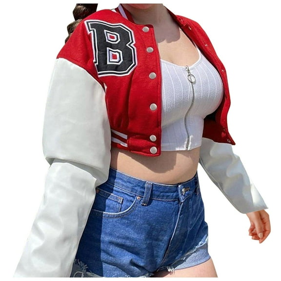 Women Cropped Jacket Fashion Jacket Short Baseball Coat Teen Girls