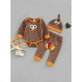 thumbnail image 2 of Turkey Outfits for Baby, Infant Boys Girls Long Sleeve Crewneck Romper + Elastic Long Pants + Hat 3 Pcs Outfit Sets, 2 of 8