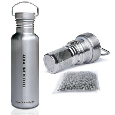 Alkaline Water Bottle | 24 oz Energy Water Flask Stainless Steel Water Filter Bottle to Naturally Enhance Drinking Water