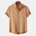 thumbnail image 2 of Men's solid color simple casual short-sleeved thin breathable tops men's stand-up collar short-sleeved button shirt, 2 of 4