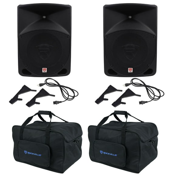 (2) Rockville RPG10 10" Powered 1200w DJ PA Speakers Carry Bags