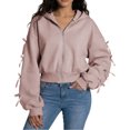thumbnail image 3 of Zip Up Hoodie Women with Ribbon Bows Cropped Varsity Jacket Fall Cute Outerwear, 3 of 6