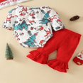 thumbnail image 4 of Christmas Baby Girls Clothes 2pcs Santa Printed Off Shoulder Ruffle Romper Top Flares Pants Set Red 12-18 Months, 4 of 8