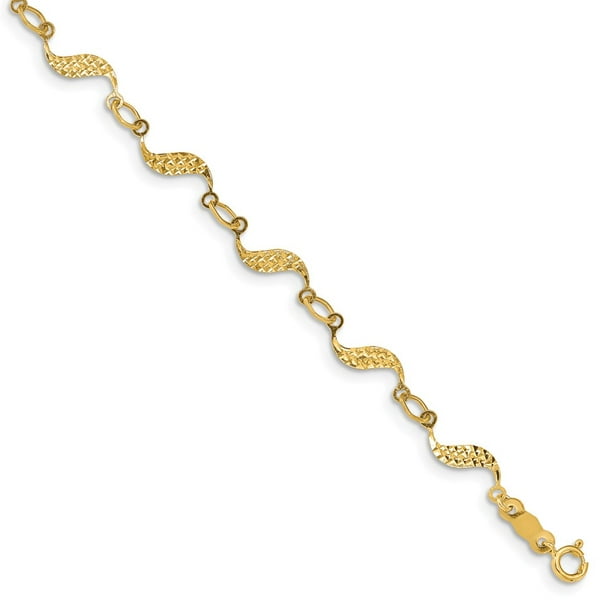 Sky Jewelers - Real 14kt Yellow Gold Diamond-cut Chain Bracelet; 7.5 ...